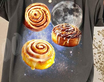 Three Cinnamon Roll Moon Shirt, Vintage Pastry Galaxy Tee, Celestial Dessert Art, Aesthetic 90s Bakery Graphic T-shirt, Sweet Treat Gift
