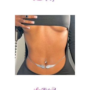 Cadena para el vientre con alas de ángel, joyería de cadena para la cintura en oro y plata, delicada cadena corporal para mujer, joyería celestial de verano para la playa, accesorio corporal bohemio