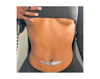 Collana a forma di ala d'angelo per la vita, gioiello placcato oro e argento, accessorio celeste per il corpo.