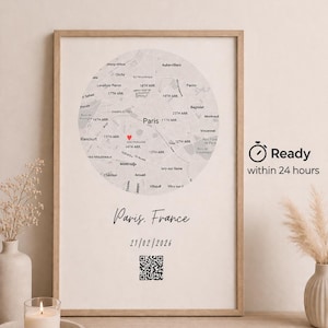 Impression de carte personnalisée avec code QR, affiche de lieu personnalisée (téléchargement numérique)