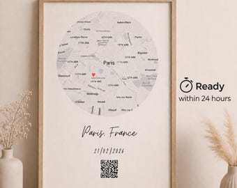 Custom Map Print with QR Code, Personalized Location Poster (Digital Download)