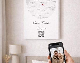 Custom Map Print with QR Code, Personalized Location Poster (canvas prints)