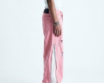 Relaxed Fit Y2K Style Pants, Pink Distressed Baggy Jeans , Gift for Her & Him Oversized