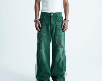 Übergroße Distressed Baggy Jeans | Weite Bein-Denim-Hose | Entspannte Passform Streetwear
