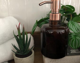 Rondelle Amber Glass Soap Dispenser – Boston Round Apothecary Style Bathroom Decor