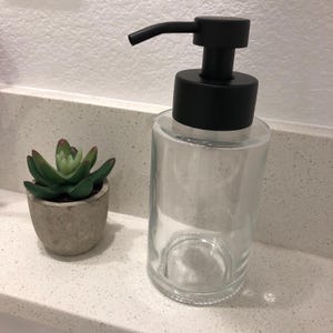Hollis Glass Foaming Soap Dispenser | Black Stainless Steel Pump, Refillable Bottle, Apothecary Decor