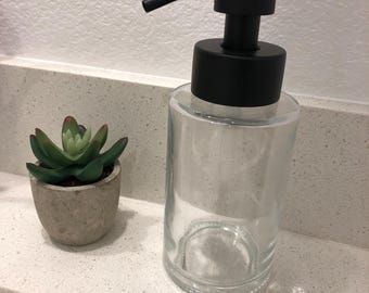 Hollis Glass Foaming Soap Dispenser | Black Stainless Steel Pump, Refillable Bottle, Apothecary Decor