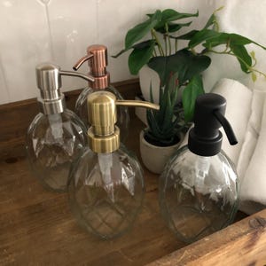 Diamond fluted Glass Soap Dispenser – Prism Design, Vintage Parisian Style, Elegant Bathroom Decor