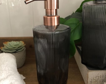 Winslow Fluted Glass Soap Dispenser – Ribbed Parisian Style, Refillable Stainless Steel Pump, Bathroom Decor
