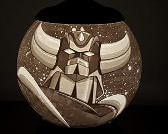 Litofanía de Goldorak impresa en 3D – Lámpara de noche vintage con forma de robot de manga