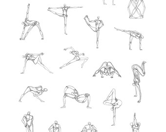 Arte Descargable: Ilustración de Secuencia de Posturas de Yoga | Diseño para Imprimir 17x11