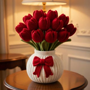 Patrón PDF para ramo de tulipanes a crochet, maceta de amigurumi, decoración de tulipanes, idea de regalo de primavera, regalo para el Día de la Madre, flores de crochet para hacer tú mismo