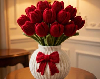 Crochet Tulip Bouquet Pattern PDF, Amigurumi Flower Pot, Tulip Decor, Spring Gift Idea, Mother’s Day Gift, DIY Crochet Flowers
