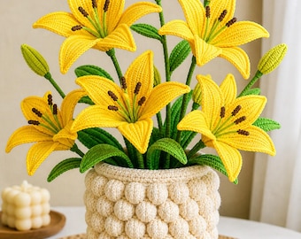 Crochet Lily Flower Pattern PDF | Amigurumi Lily Bouquet DIY | Realistic Crochet Lily Flowers | Digital Download | Handmade Floral Decor