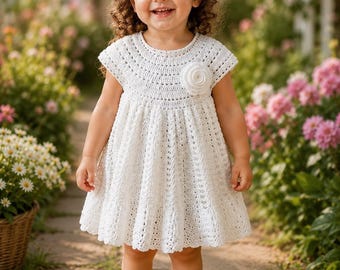 Crochet Baby Dress Pattern PDF | White Christening Baptism Gown | Lace Baby Girl Dress | Flower Girl Heirloom Outfit | Instant Download