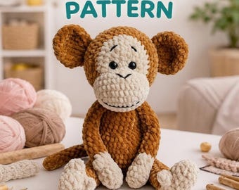 Crochet Monkey Pattern PDF | Amigurumi Plush Tutorial | Stuffed Animal Toy Pattern | DIY Baby Gift | Cute Jungle Animal Crochet