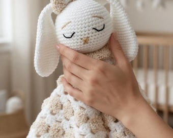 Sleepy Bunny Lovey Crochet Pattern PDF, Amigurumi Bunny Lovey, Baby Security Blanket Pattern, Plush Bunny Comforter, Nursery Gift