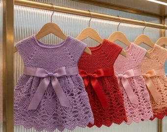 Crochet Baby Dress Pattern PDF, Round Yoke Baby Frock, Newborn to 12 Months, Easy Beginner, Baby Girl Summer Dress, Instant Download