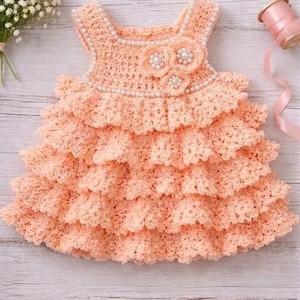 Crochet Baby Dress Pattern PDF | Newborn Frilly Ruffle Dress | Easy Baby Girl Sundress & Christening Outfit | 3-6 Months Crochet Pattern