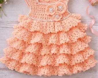 Crochet Baby Dress Pattern PDF | Newborn Frilly Ruffle Dress | Easy Baby Girl Sundress & Christening Outfit | 3-6 Months Crochet Pattern