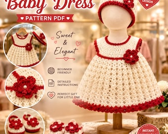 Crochet Baby Set Pattern PDF | Dress Hat Booties Set Newborn 0–3 Months | Baby Girl Ruffle Outfit Crochet Pattern | Handmade Gift Beginner!