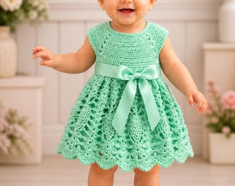 Modello PDF per vestitino all'uncinetto per neonata, vestitino all'uncinetto per bambina, vestito con carré rotondo dall'alto verso il basso, modello per vestitino estivo per bambina, download immediato