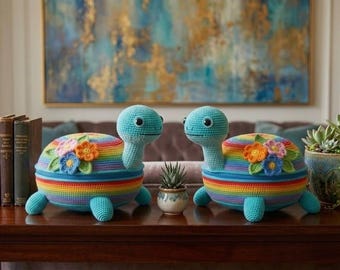 Crochet Turtle Zipper Box Pattern PDF, Amigurumi Turtle Storage Box, Cute Turtle Organizer, Crochet Pattern Turtle Pouch, Beginner Friendly