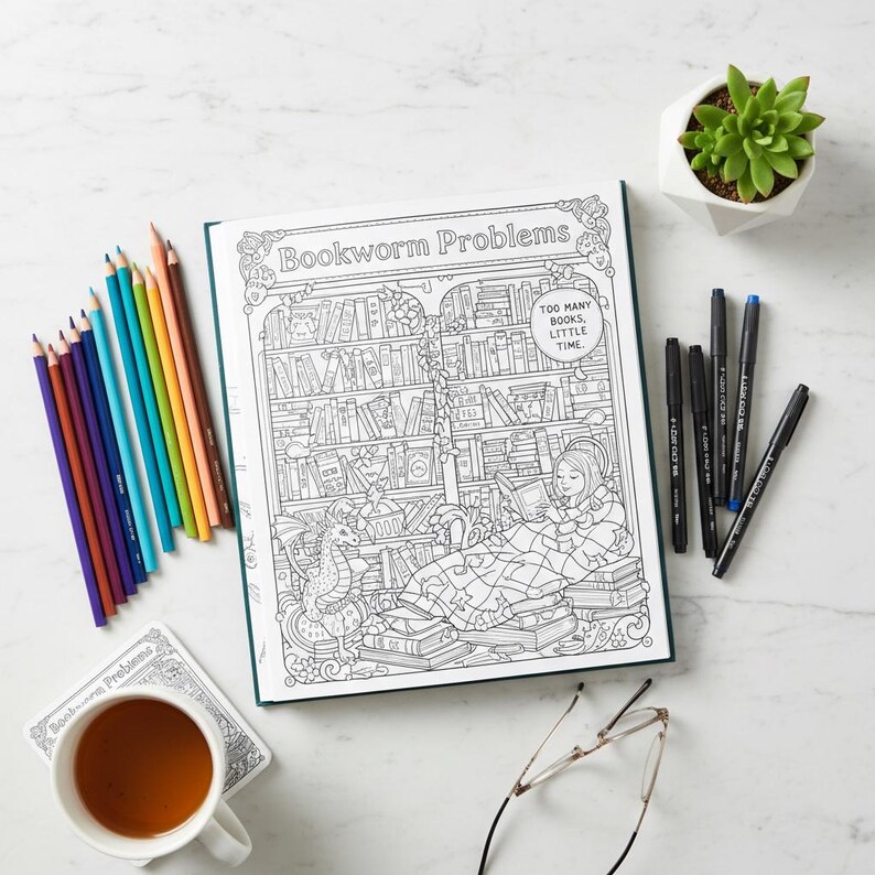 Bookworm Problems Funny Adult Coloring Book Printable PDF Instant ...