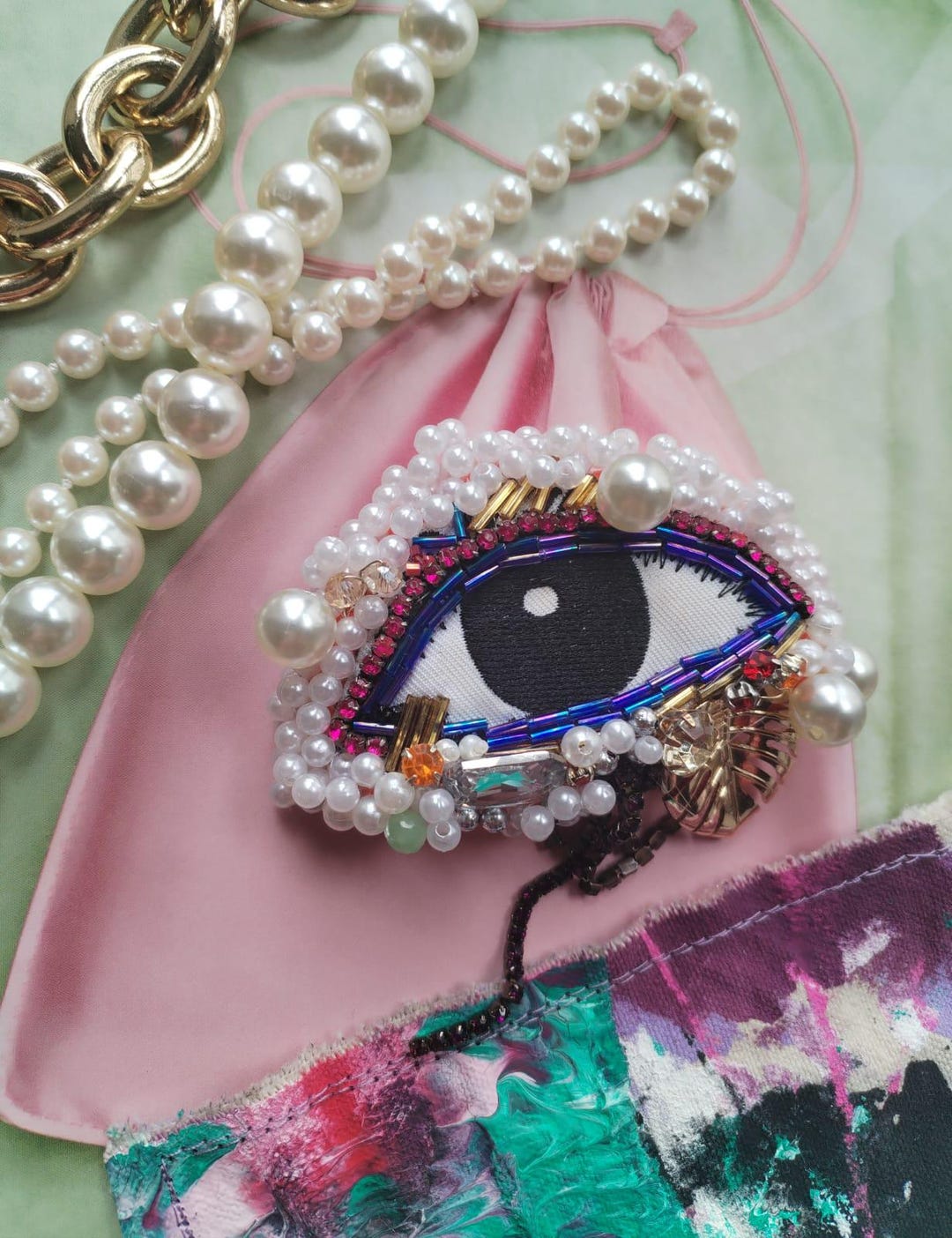 Beaded Embroidered Eye Pin - Etsy