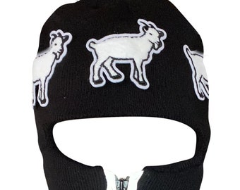 Black reflective zip up Balaclava with 3 white goats ski mask
