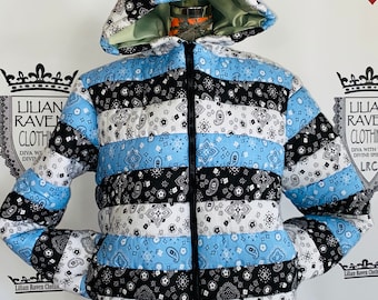 Bandana Puffer Jacket Blue Black White