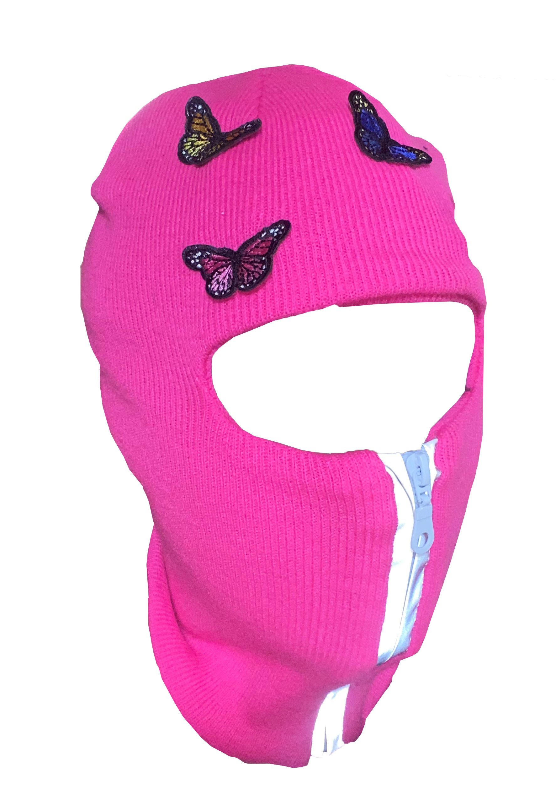 Neon Pink Reflective Zip up Balaclava With Butterflies, Ski