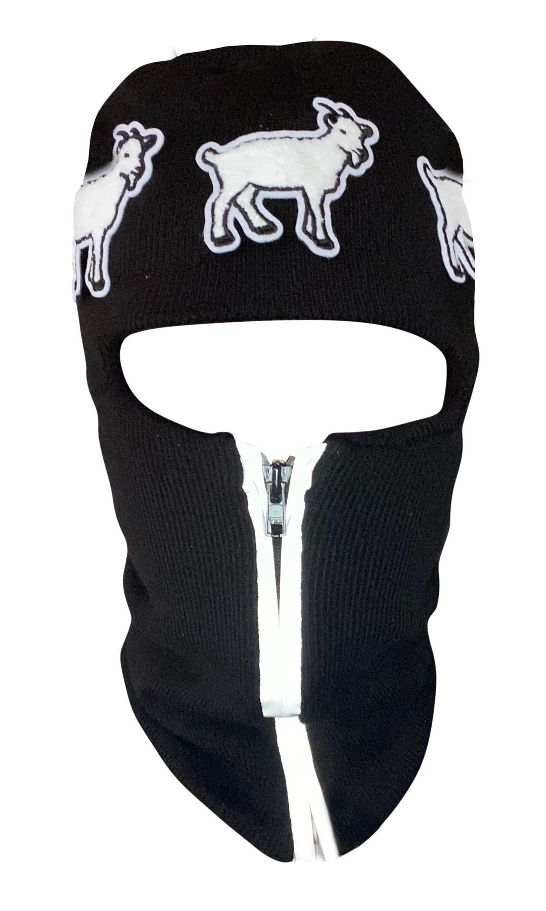 Black Reflective Zip up Balaclava With 3 White Goats Ski Mask Etsy