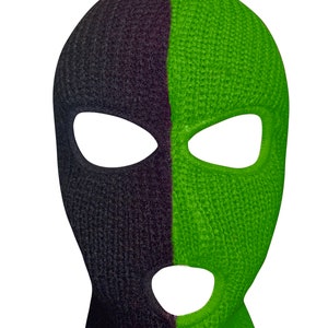 Ski Mask Emerald Green and Black  colors 3 holes  Half Green Half Black Two Tone