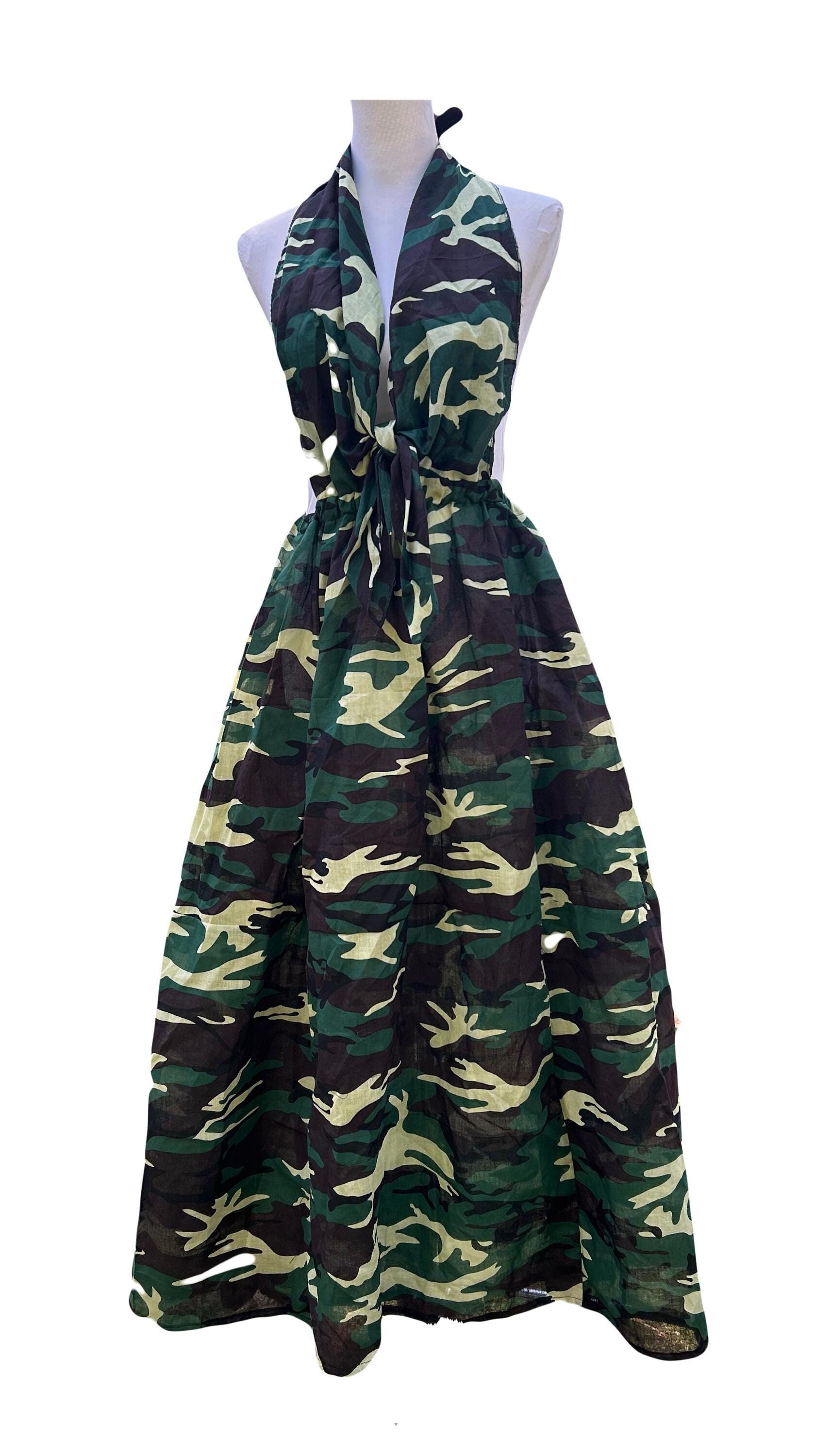 Camouflage Scarf Backless Dress Adjustable Waist - Etsy Israel