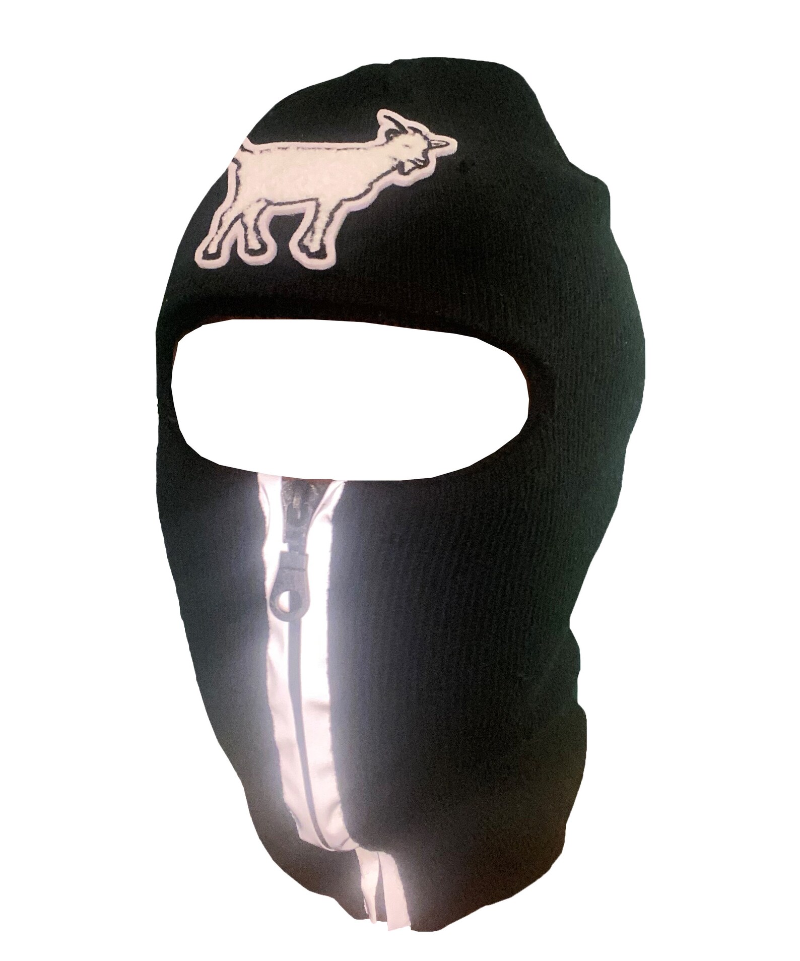 Black Reflective Zip up Balaclava With White Goat Emblem Ski Etsy