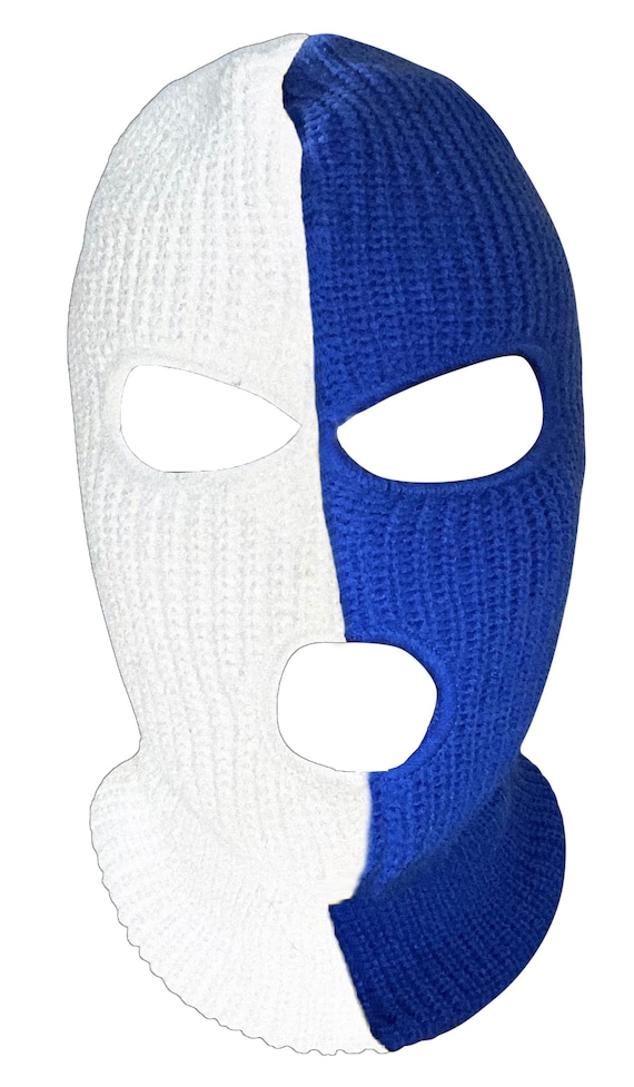 Ski Mask Blue and White Two Tone 3 holes Half Blue Half Etsy