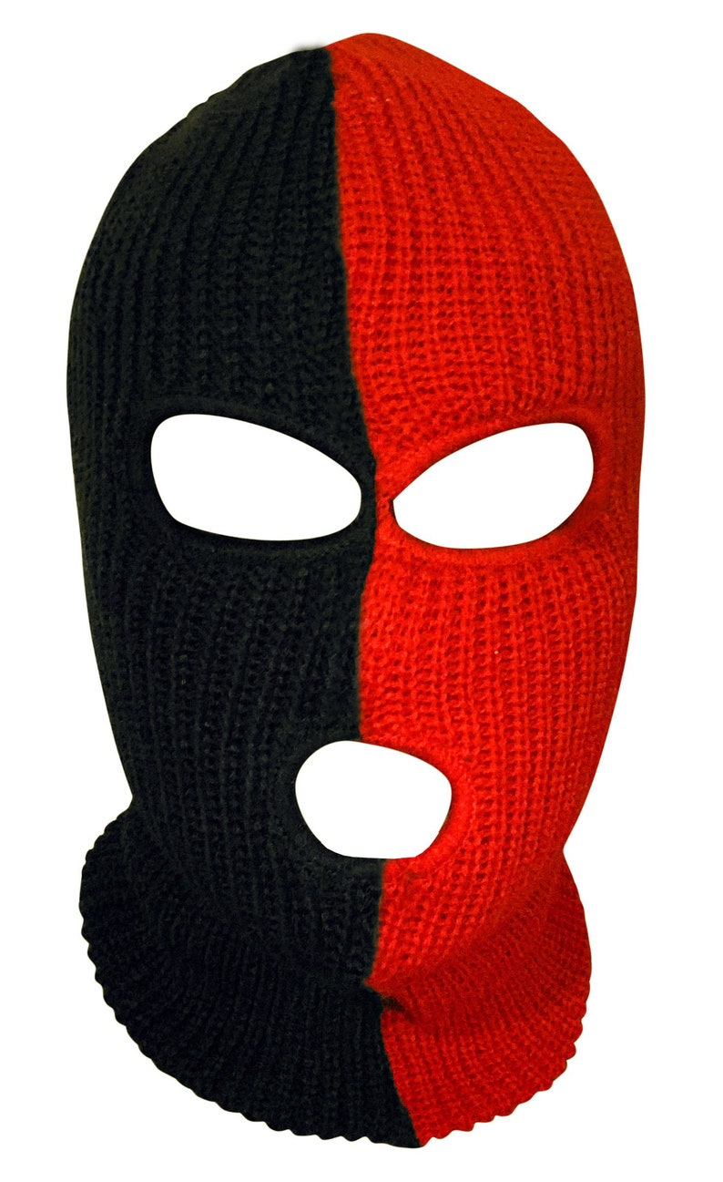 Ski Mask Red and Black colors 3 holes Half Red Half Black Etsy