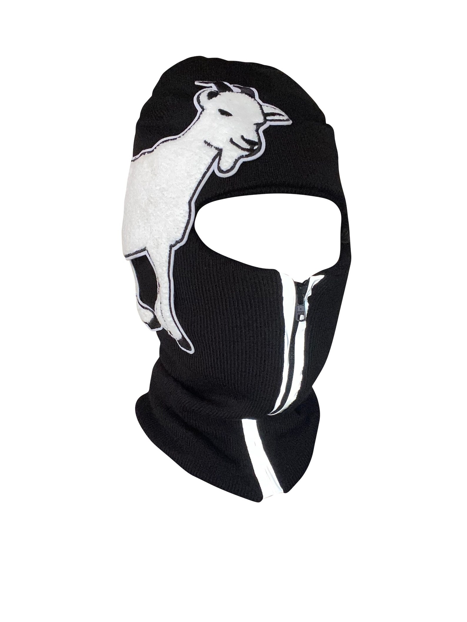 Black Reflective Zip up Balaclava With Large White Goat Etsy