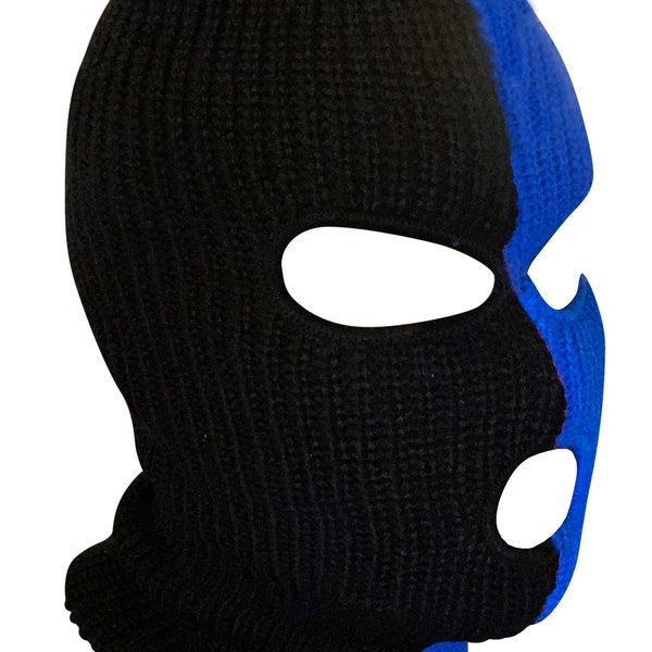 Ski Mask Blue and Black Two Tone 3 holes  Half Blue Half Black