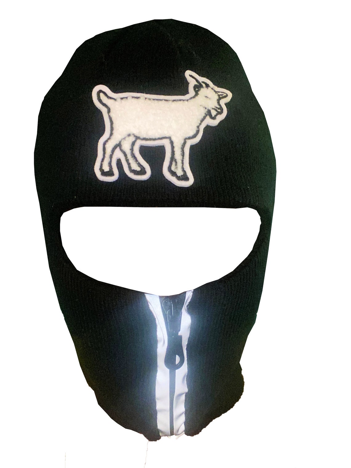 Black Reflective Zip up Balaclava With White Goat Emblem Ski Etsy