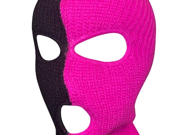 Ski Mask Neon Pink and Black  colors 3 holes  Half Black Half Neon Pink  Two Tone