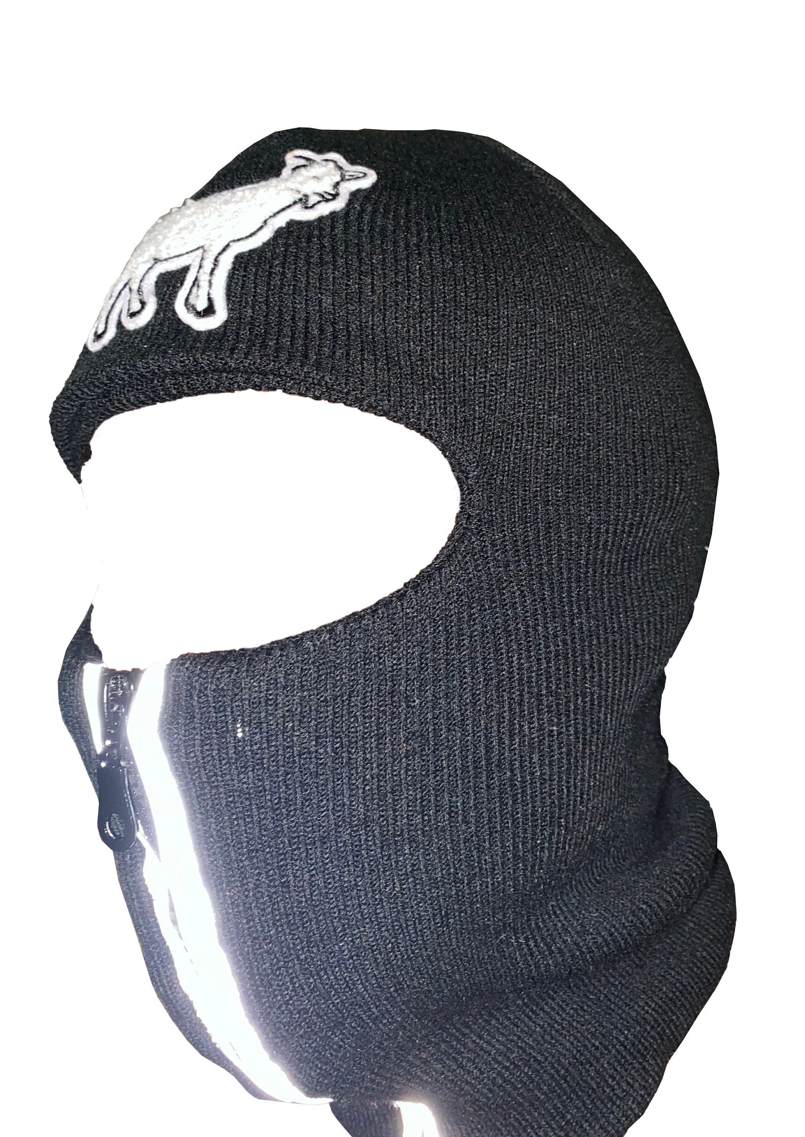 Black Reflective Zip up Balaclava With White Goat Emblem Ski Etsy