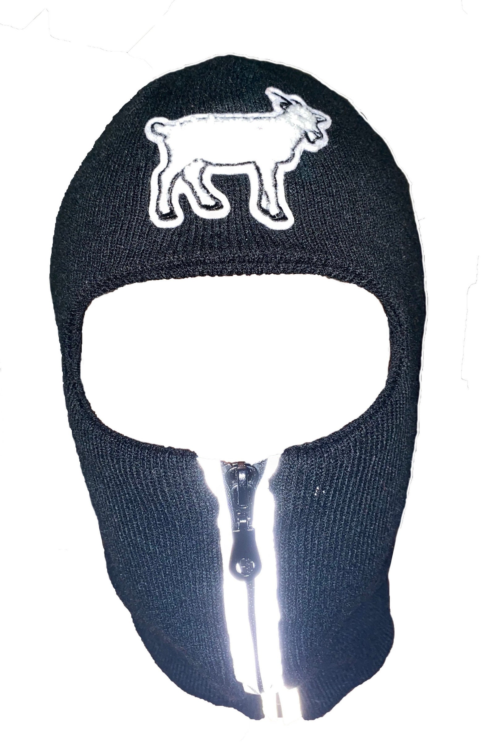 Black Reflective Zip up Balaclava With White Goat Emblem Ski Etsy
