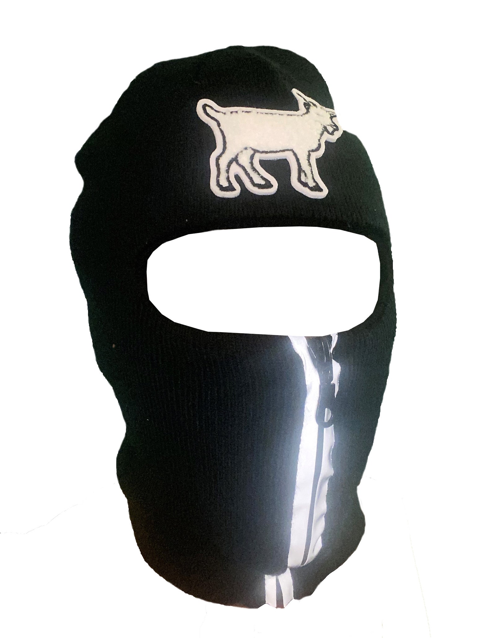 Black Reflective Zip up Balaclava With White Goat Emblem Ski Etsy
