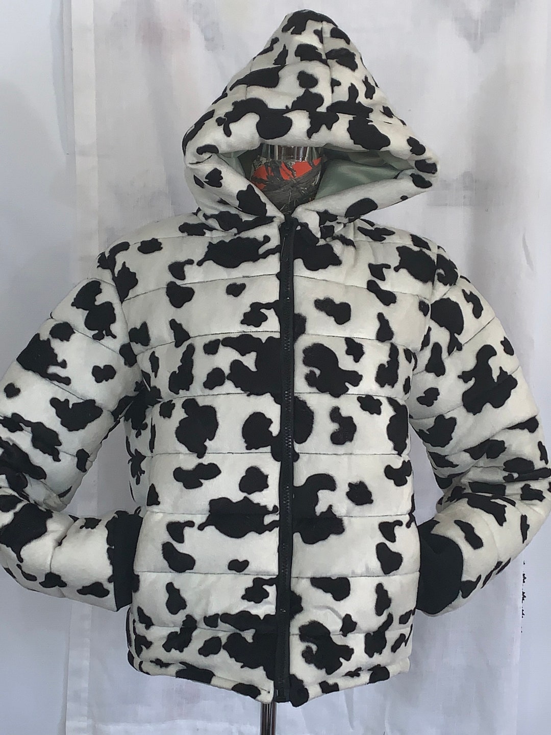 Cow Print Puffer Jacket - Etsy Denmark
