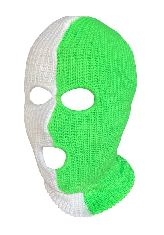 Ski Mask Half Slime Green Half White Colors 3 Holes Lime Ice - Etsy