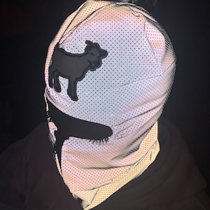 Reflective zip up Balaclava with white  goat emblem, ski mask