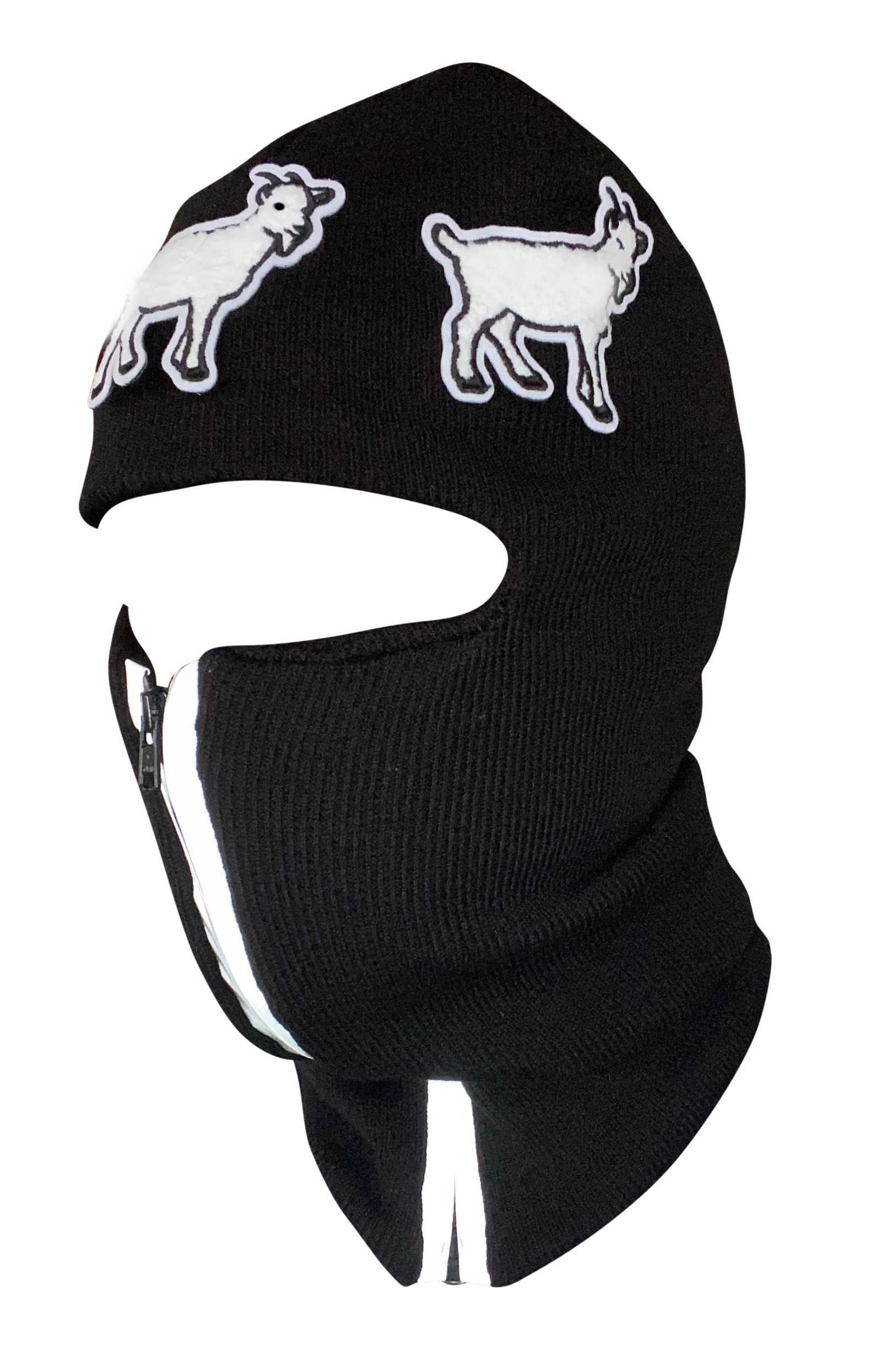 Black Reflective Zip up Balaclava With 3 White Goats Ski Mask Etsy