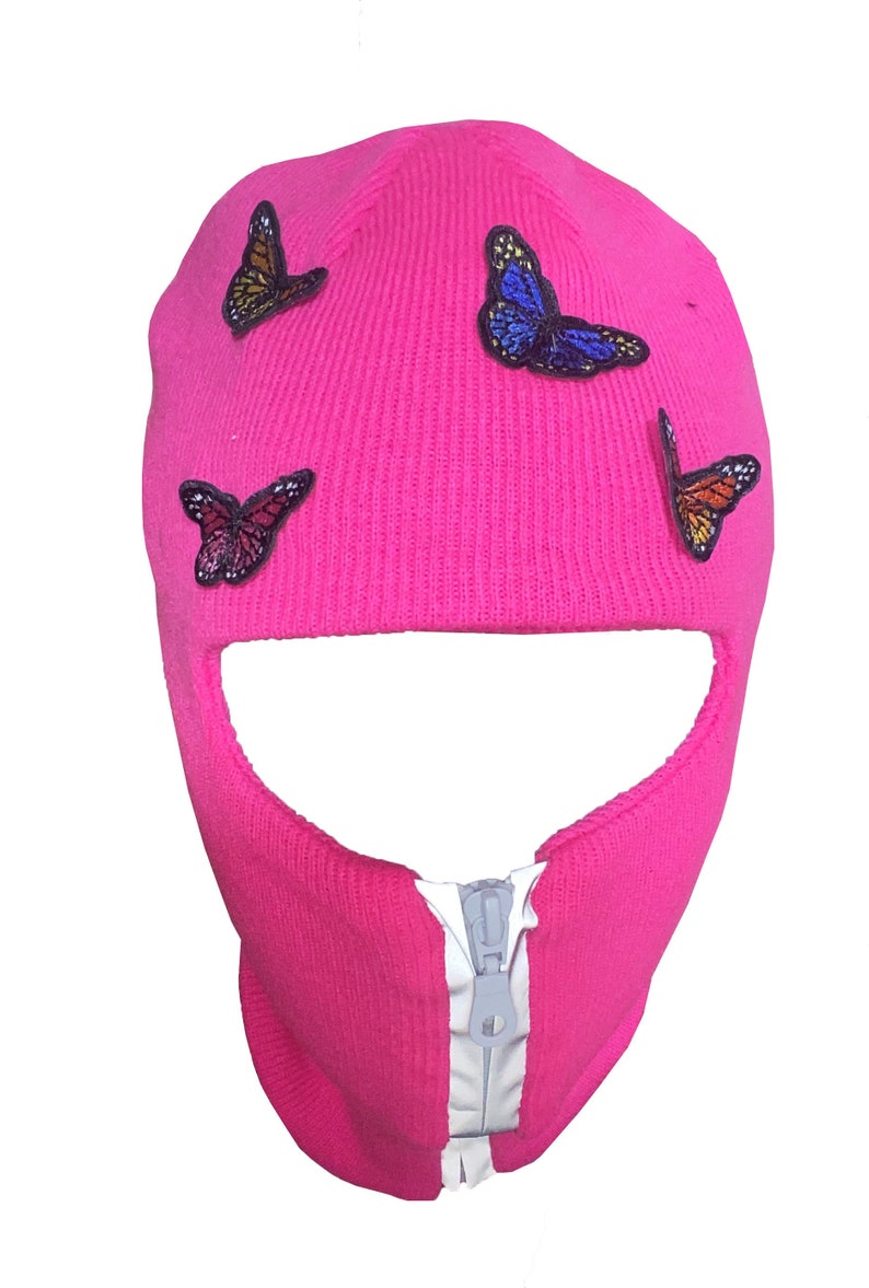 Neon Pink Reflective Zip up Balaclava With Butterflies, Ski Mask - Etsy